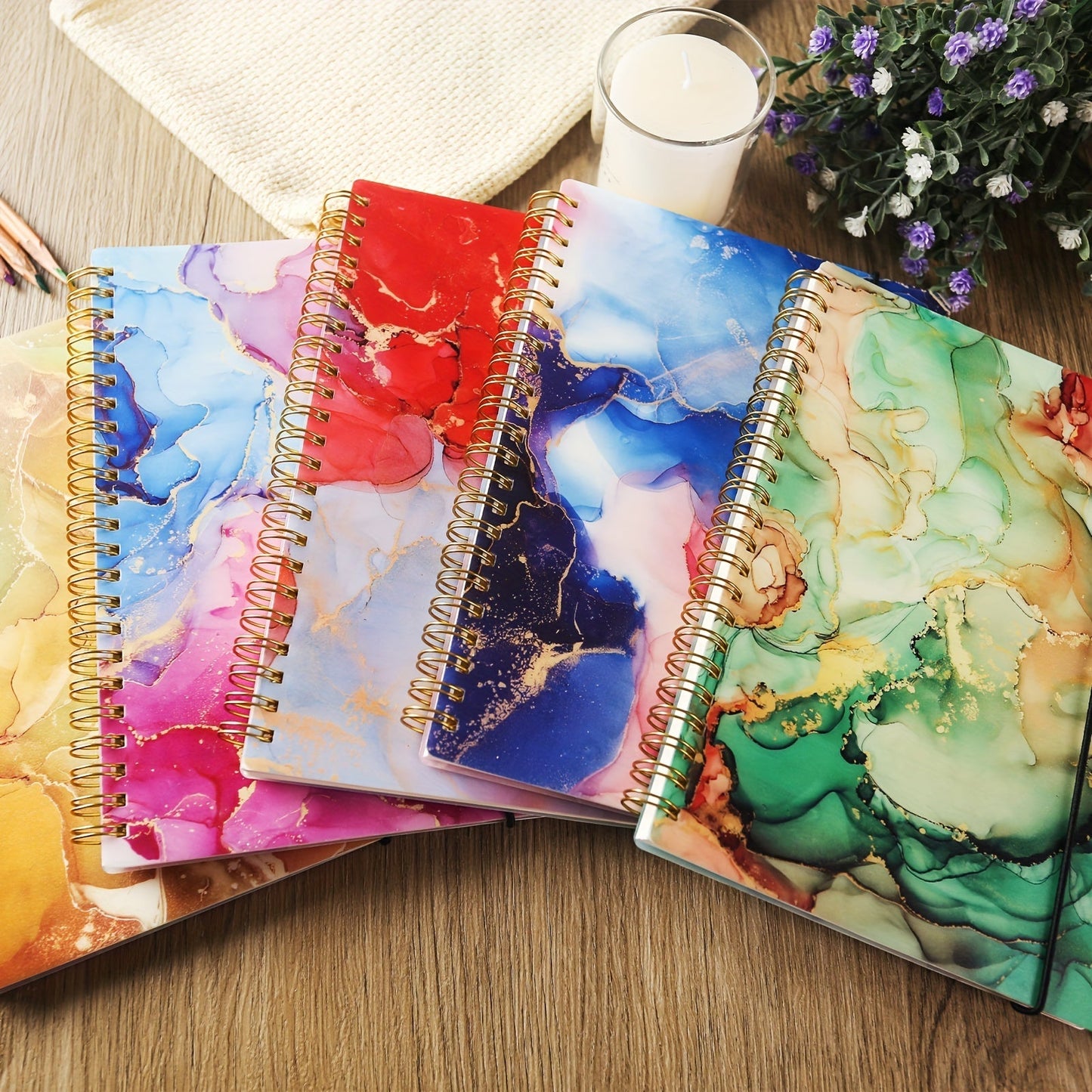 5-Pack Marble Hardcover Spiral Notebook A5 – 400 Sheets No-Bleed Thick Paper Journal Set for Work, School & Journaling, Back-to-School Supplies, Teacher Appreciation Gift