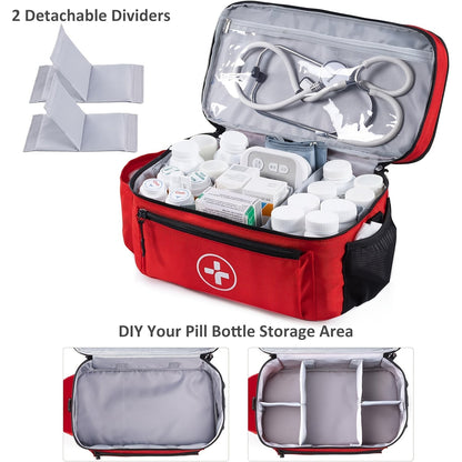 Medicine Storage Bag First Aid Kit Organizer - Household Medicine Organizing Box with Storage Rack Basket, Home & Travel Emergency Kit Bag, Perfect Holiday Gift