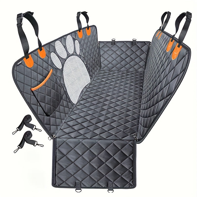 Dog Seat Cover Hammock – Heavy Duty Waterproof Scratch-Resistant Pet Rear Seat Cover for Cars, Trucks & SUVs, Anti-Slip Durable Soft Car Mat with Open Net, Dog Car Seat Cushion & Trunk Protector