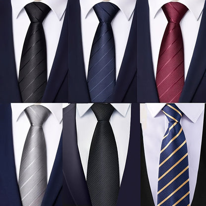 Men's Zipper Ties Set of 6 Pre-Tied Neckties - Black Navy Burgundy Formal Ties for Wedding, Business, Job Interviews & Graduation, Easy Clip-On Adjustable Necktie Gift Set for Men & Boys