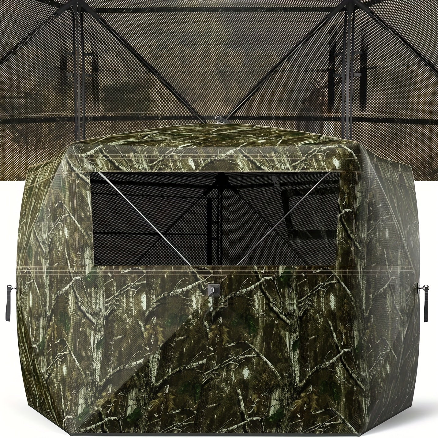 Pop-Up Hunting Blind 2-3 Person – 270° See-Through Design, Camouflage Ground Blind for Deer & Turkey Hunting, Easy Setup with Carrying Case
