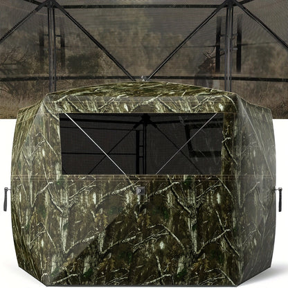 Pop-Up Hunting Blind 2-3 Person – 270° See-Through Design, Camouflage Ground Blind for Deer & Turkey Hunting, Easy Setup with Carrying Case