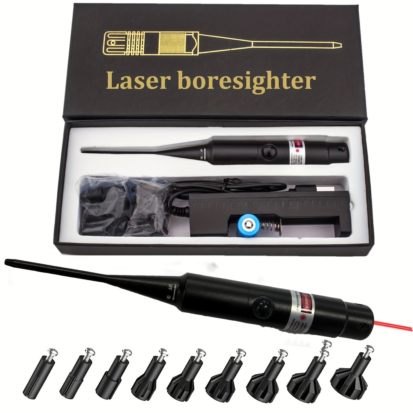 Bore Sight Laser Kit Red Green Boresighter with 8 or 32 Adapters Universal Multi-Caliber 0.17 Cal to 12GA for Rifle Pistol Shotgun - Tactical Gun Zeroing Tool