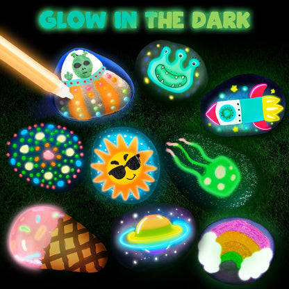 Glow in the Dark Rock Painting Kit for Kids Ages 6+ – Complete Arts & Crafts Set with 10 Rocks, 17 Paints, Gems, Brushes & Stickers | STEM Creative Art Toy Gift for Boys & Girls, Birthday & Easter