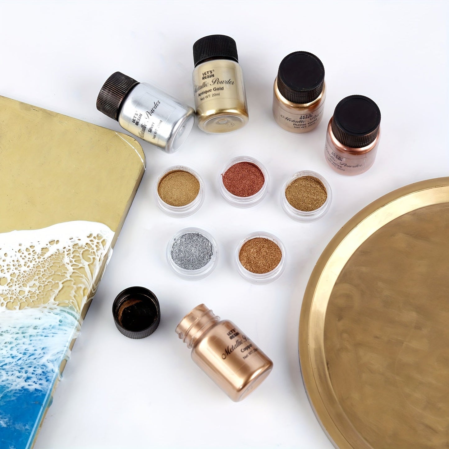 Metallic Resin Powder 5-Color Set – Fine Epoxy Pigment 0.68oz Each, Copper Bronze Silver Antique Gold Rustic Gold, for Epoxy Resin, Polymer Clay, Slime & DIY Crafts | Christmas & Halloween Gift | Velora