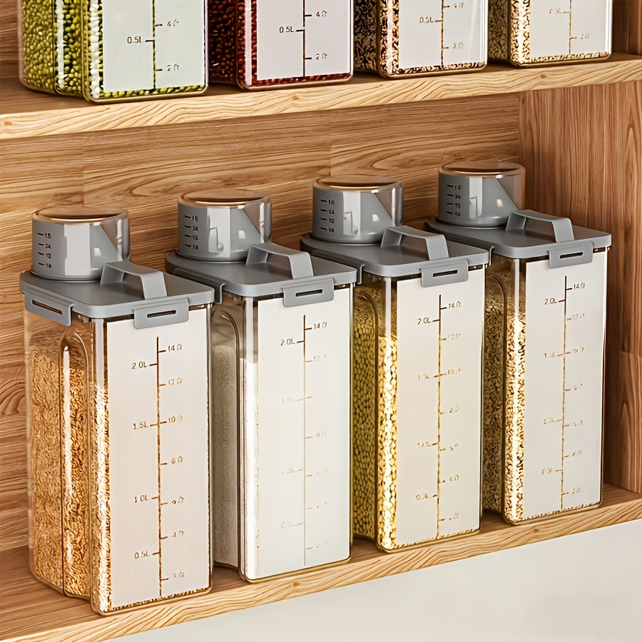 Airtight Food Storage Containers Set of 4 – Extra Large 3L/102oz BPA-Free Plastic Canisters with Clip-On Lids & Measuring Cup, Dishwasher Safe, Square Kitchen Organizers for Grain, Rice, Nuts, Flour, Cereal