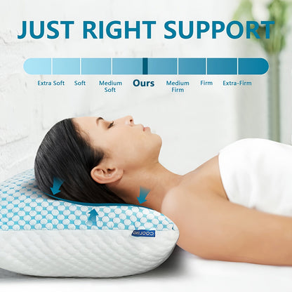 2-Pack Cooling Bed Pillows Hotel Quality Non-Collapsing Memory Foam Fill | Breathable Polyester Viscose Cover Machine Washable | Queen King Size | Side Back Stomach Sleepers | Down Alternative