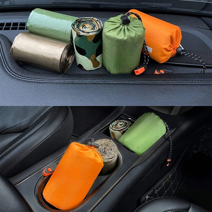 Emergency Mylar Sleeping Bag 4-Piece Kit – 2 Thermal Survival Sleeping Bags + 2 Whistles, Lightweight Portable Shelter for Camping, Hiking, Backpacking, Outdoor Survival & Emergencies