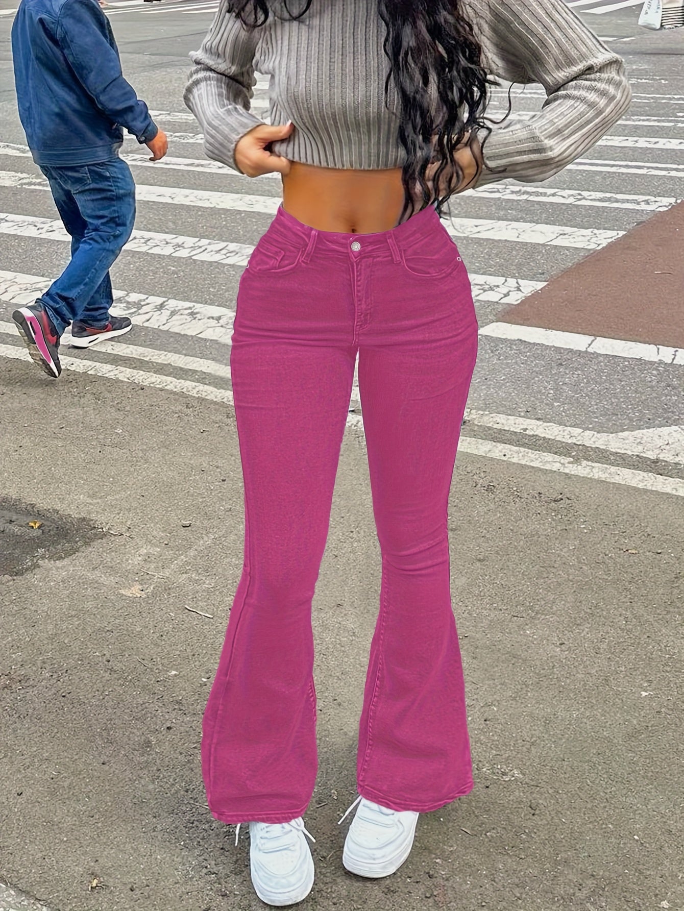 Women's Y2K Vintage High-Waist Straight Leg Denim Jeans – High Elastic Waistband, Solid Color Long Pants, 12 Colors, Sizes XS-XXL, Trendy Streetwear Fashion