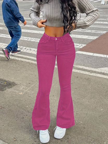 Women's Y2K Vintage High-Waist Straight Leg Denim Jeans – High Elastic Waistband, Solid Color Long Pants, 12 Colors, Sizes XS-XXL, Trendy Streetwear Fashion