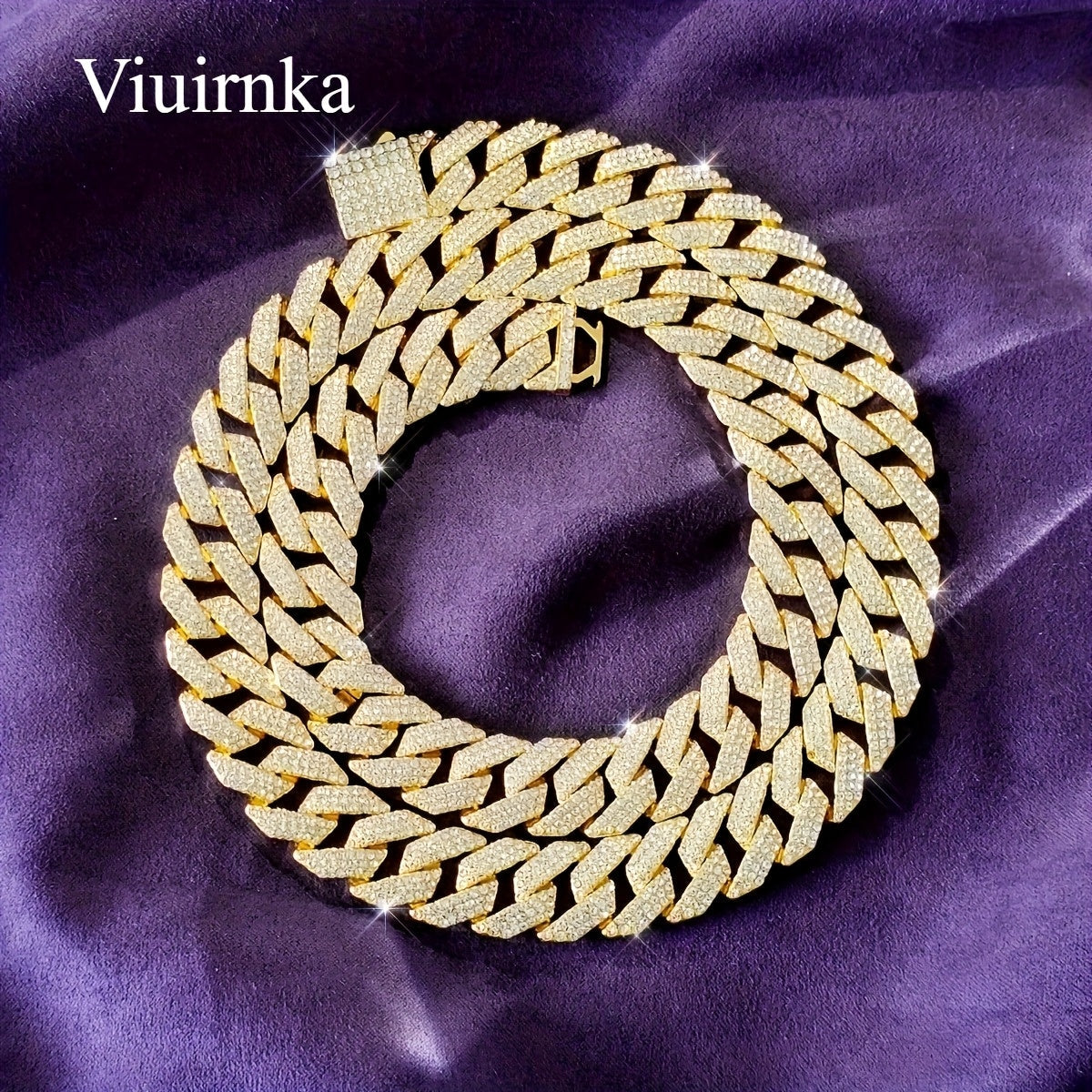 Men's Cuban Link Chain Necklace Hip Hop Style with Synthetic Gem Inlay – Silver & Gold Tone, 45cm / 50cm, Gift Box Included, Bold Statement Jewelry for Any Occasion