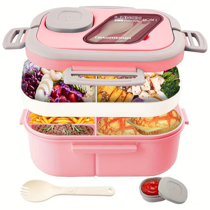 2-Layer Bento Lunch Box Set with Cup & Insulated Lunch Bag – Multi-Grid Leakproof Food Container for School, Office & Picnic, Choose Salad, Coffee, Milk or Soup Cup, Pink Green Blue White