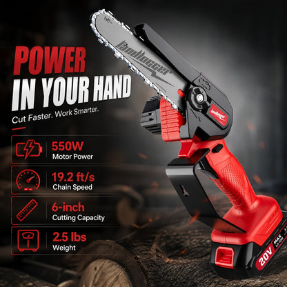 Mini Chainsaw Cordless 6 Inch Battery Powered Electric Chainsaw with Safety Guard Adjustable Chain Ergonomic Grip for Tree Trimming Branch Cutting Yard Work - Gift for DIY Home Garden Outdoor