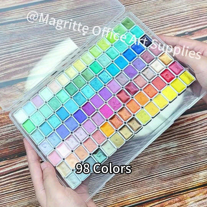 98-Color Metallic Shimmer Watercolor Paint Set Premium Pearl Pigments with Portable Case High Lightfastness for Canvas Illustration Scrapbooking Decoration Art Supplies for Artists Hobbyists