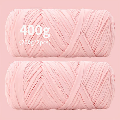T-Shirt Fabric Yarn 400g (2 x 200g) Chunky Cotton Blend in 49 Colors – Soft Thick Yarn for Crochet Baskets, Bags, Rugs, Macrame & Knitting Projects – Beginner-Friendly Craft Yarn