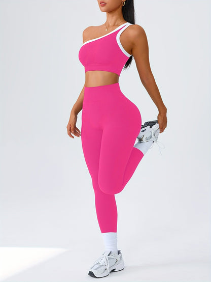 Women's 2-Piece High-Waisted Butt-Lifting Leggings & Sports Bra Set – 90% Polyamide Stretchy Minimalist Yoga Running Workout Outfit with Camisole Top, Solid Color, S-XL
