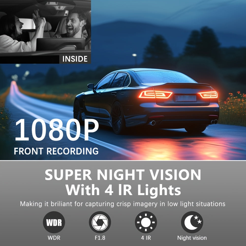 Dash Cam S2N 1080P HD Front and Rear Dual Camera with ADAS Night Vision G-Sensor Loop Recording 24Hr Parking Mode, 170° Wide Angle 2" IPS Screen Car DVR SD Card Not Included