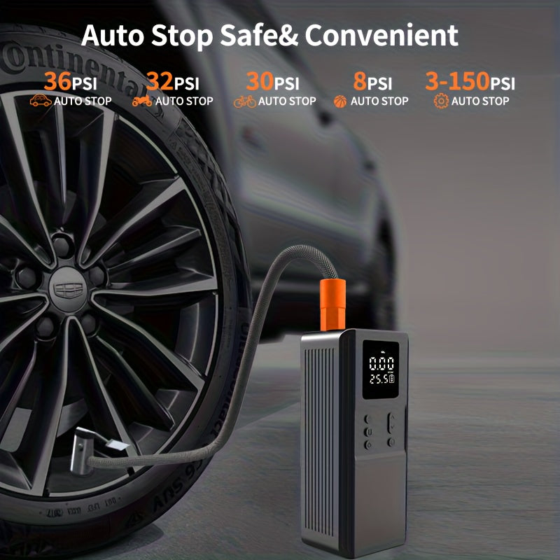 Portable Tire Inflator Air Compressor Pump for Car Tires, Bicycle, Motorcycle & Balls, Digital Pressure Gauge, Auto Shut-Off, USB & Cigarette Lighter Versions Available