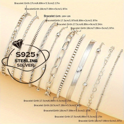 11 Piece 925 Sterling Silver Snake Chain Bangle Set for Women – Bohemian Stackable Twisted Bracelets, Vintage Holiday Jewelry Gift Set for Her