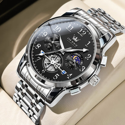 OLEVS Men's Luxury Dress Watch Big Face Luminous Calendar Stainless Steel – Classic Business Wrist Watch for Men, 8 Color Options, Easy-to-Read Dial, Perfect Gift for Him