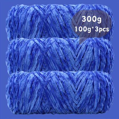 Velvet Chenille Yarn 3-Pack 300g (100g x3) Soft Bulky Knitting Crochet Yarn 47 Colors Beginner Friendly Luxury Handcraft for Sweaters Scarves Hats Dolls Bags Amigurumi DIY Projects