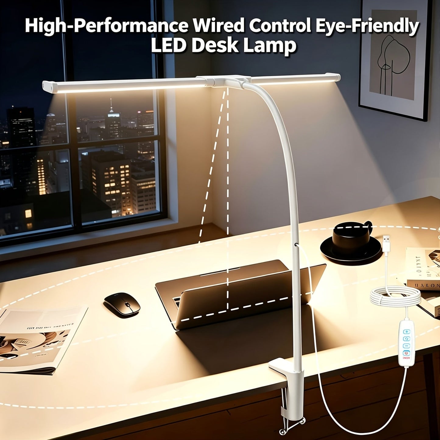 Metal Touch Control LED Desk Lamp – 360° Adjustable Gooseneck Foldable Double Head Anti-Glare USB Powered Eye-Caring Reading Light for Office, Study, Gaming & Home, Monitor Screen Lamp