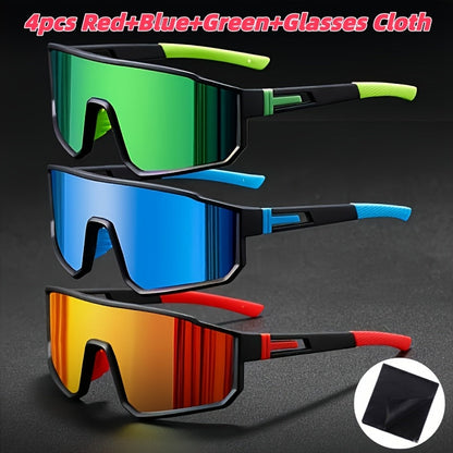 Mirrored Sports Sunglasses Set 3-4pcs for Men Women – PC Polycarbonate Lens Durable Frame Fashion Glasses, Includes Cleaning Cloth, Unisex Outdoor Eyewear for Cycling Driving Festival Daily Wear