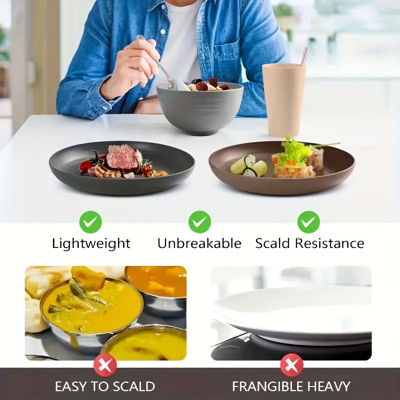 Black Wheat Straw Tableware Set – 16/32 Piece Unbreakable Eco-Friendly Plates Dessert Plates Bowls & Cups for 4-8 People, Outdoor Camping Party Wedding Halloween Kitchen Accessories
