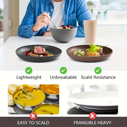 Black Wheat Straw Tableware Set – 16/32 Piece Unbreakable Eco-Friendly Plates Dessert Plates Bowls & Cups for 4-8 People, Outdoor Camping Party Wedding Halloween Kitchen Accessories