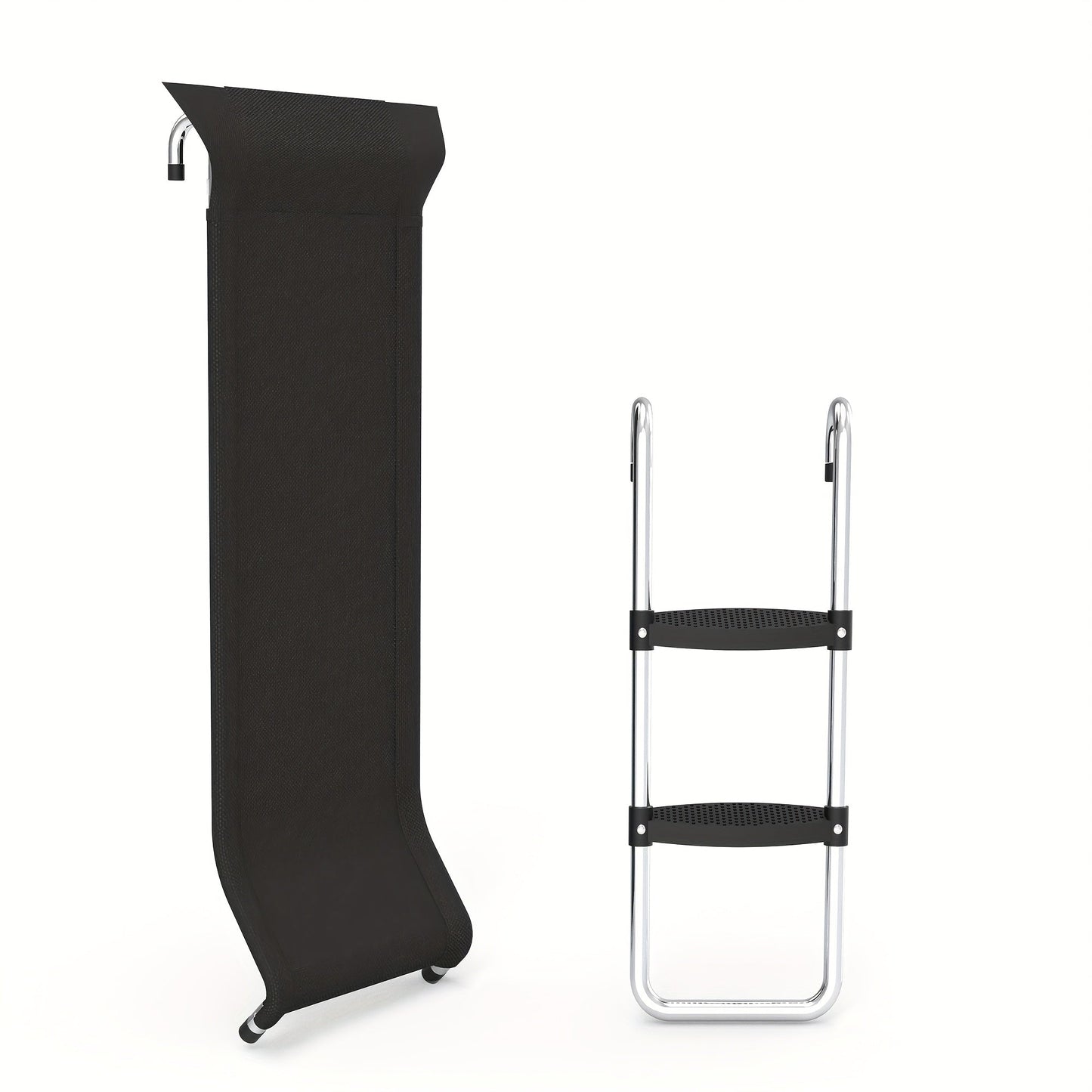 Trampoline Ladder and Slide Kit 2-Step Wide Safety Stairs Tear-Resistant Slide PE Galvanized Steel Universal Trampoline Accessories for Kids Adults Ages 14 Plus Outdoor Backyard Play