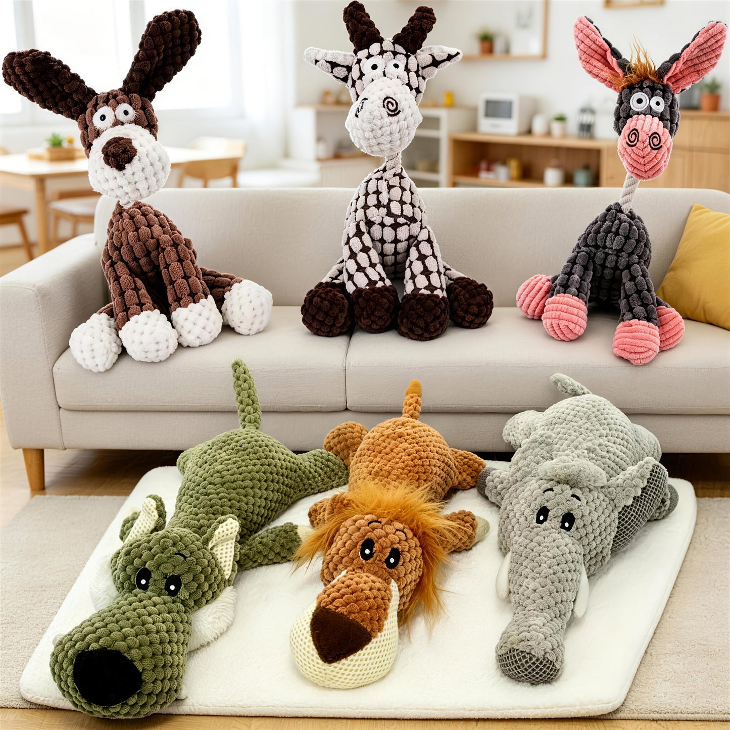 6pcs Squeaky Plush Dog Toys – Cute Animal-Shaped Chew & Teething Set, Interactive Plush Toys for Small & Medium Dogs, Anxiety Relief & Teeth Cleaning, Safe & Durable