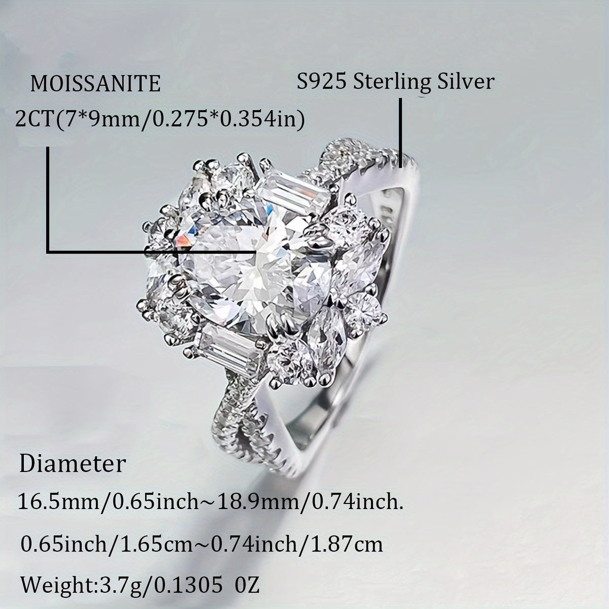2 Carat Oval Moissanite Engagement Ring S925 Sterling Silver Bohemian Cross Goose Egg Design Hypoallergenic Elegant Wedding Anniversary Gift Ring for Women