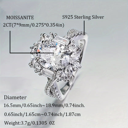 2 Carat Oval Moissanite Engagement Ring S925 Sterling Silver Bohemian Cross Goose Egg Design Hypoallergenic Elegant Wedding Anniversary Gift Ring for Women