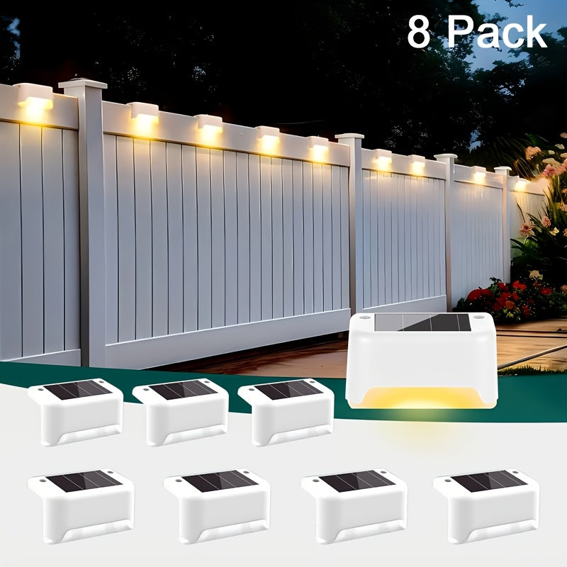 Solar LED Deck Lights Outdoor Stair Step Lights Auto On/Off 12-Hour Warm White Lighting for Fence, Pathway, Patio, Balcony & Yard – Weatherproof ABS, Pack of 8, 16 or 32 – No Wiring Required