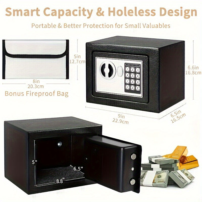 0.2 Cubic Foot Electronic Digital Safe Box with Fireproof Money Bag – Keypad Lock Home Security Safe for Cash, Jewelry, Documents & Valuables, Compact Office & Bedroom Safe