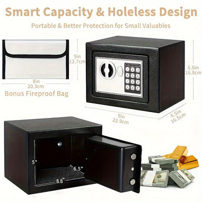 0.2 Cubic Foot Electronic Digital Safe Box with Fireproof Money Bag – Keypad Lock Home Security Safe for Cash, Jewelry, Documents & Valuables, Compact Office & Bedroom Safe