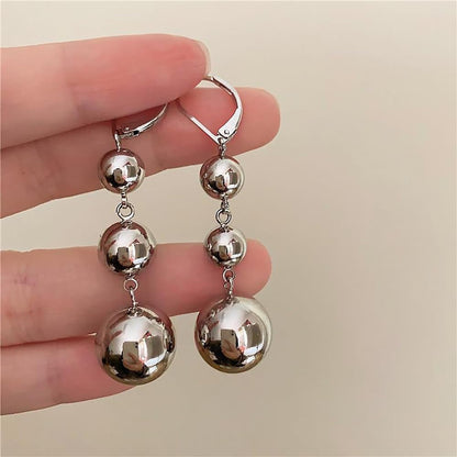 S925 Sterling Silver Triple Ball Drop Dangle Earrings for Women – Retro French Long Design, Elegant Vintage Style, Gold & Silver Tone