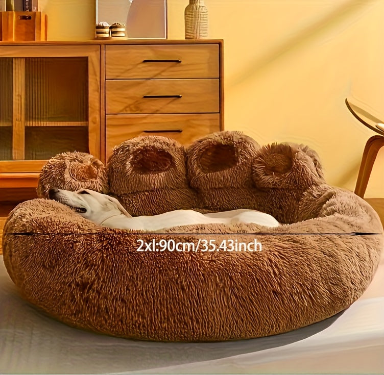 Bear Paw Plush Round Pet Bed for Dogs & Cats – Soft Calming Dog Bed, Non-Slip Cat Bed, Warm Cozy Puppy Bed, Small Medium Large, 20/24/28/36 Inch, Coffee/Pink/Gray