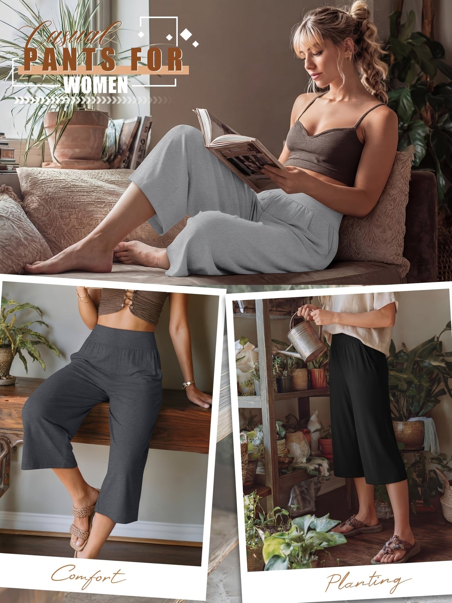 Women's Capri Pants 3-Pack – Loose Lounge Cropped Sweatpants Joggers with Pockets & Elastic Waist, Yoga Capri for Spring Summer Fall Casual Weekend Wear