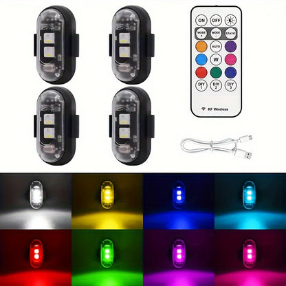 Wireless LED Strip Lights 8-Color Anti-Collision Warning Light with Remote Control – USB Rechargeable Waterproof LED Strips for Car Motorcycle Drone Bike, 4-Pack & 6-Pack
