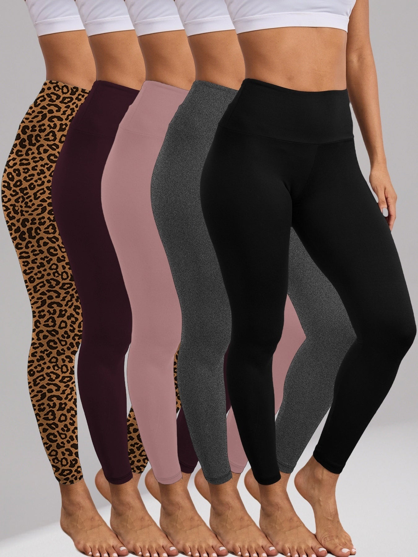 Women's High Waisted Tummy Control Leggings 5 Pack – Super Soft 4-Way Stretch Non-Sheer Yoga Workout Running Pants, Full-Length Gym Leggings S-XXL, All-Season Comfort for Gym, Yoga & Casual Wear