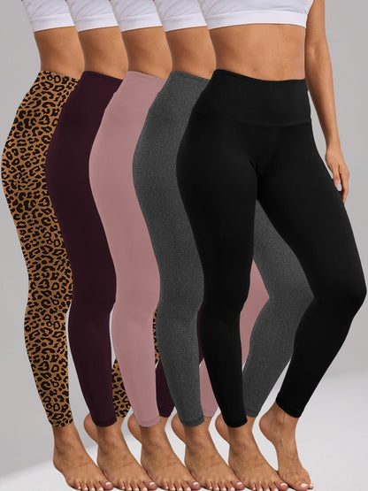 Women's High Waisted Tummy Control Leggings 5 Pack – Super Soft 4-Way Stretch Non-Sheer Yoga Workout Running Pants, Full-Length Gym Leggings S-XXL, All-Season Comfort for Gym, Yoga & Casual Wear