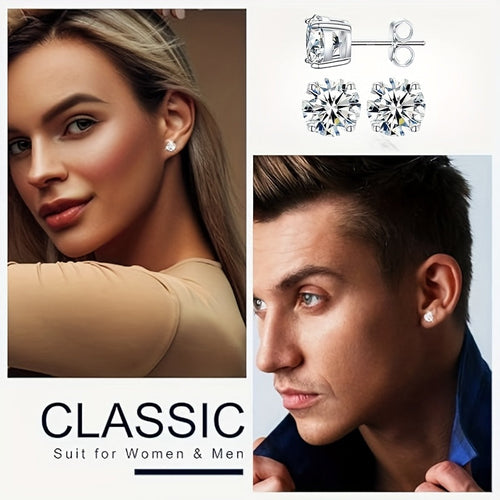 Lab Moissanite Stud Earrings D Color VVS1 Clarity – Brilliant Round Cut 18K Gold Plated 925 Sterling Silver, 1CT 2CT 4CT 6CT, Jewelry Box Included, Gift for Women Girls