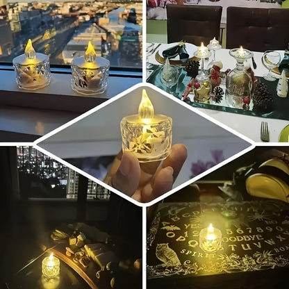 24pcs Crystal Pattern LED Flameless Candle Lights Battery Operated – Flickering Tea Light Set for Indoor Tabletop, Birthday, Wedding, Party & Festival Decoration – Safe Fireless Electronic Candles