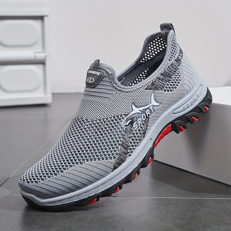 Men's Breathable Mesh Slip-On Sneakers – Lightweight Low-Top Casual Athletic Shoes with Rubber Sole, Round Toe, Monochrome Fabric Upper, Easy Wear Loafer-Style Footwear for Walking, Gym & Everyday Comfort, Spring & Summer