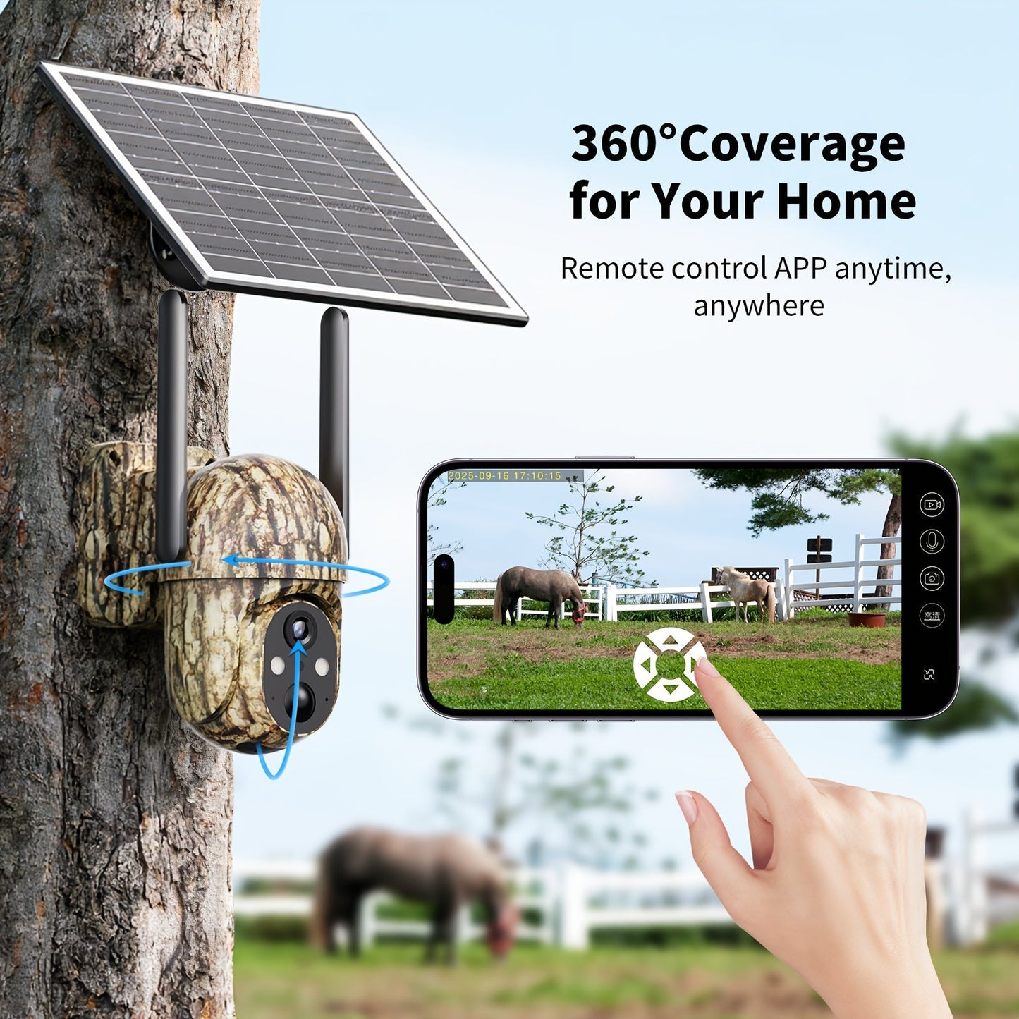 4G LTE Solar Security Camera Outdoor Wireless – No WiFi Needed, 4K Night Vision, 360° Live View, Two-Way Audio, Waterproof Trail Camera for Hunting, Farm, Ranch & Wildlife Monitoring