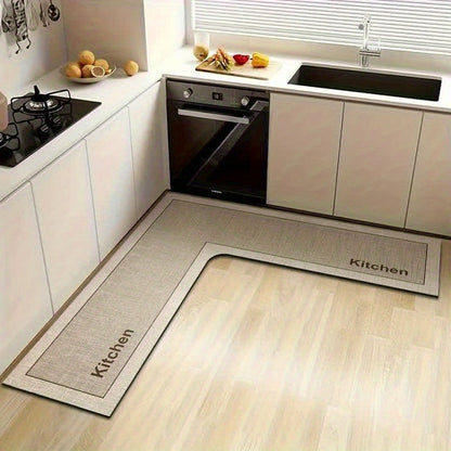 Kitchen Mat Non-Slip Microfiber Rug – Anti-Fatigue Machine Washable Kitchen Floor Mat with "Kitchen" Text, Soft Cushioned Standing Mat for Kitchen, Entryway & Dining Room, Camel & Dark Gray
