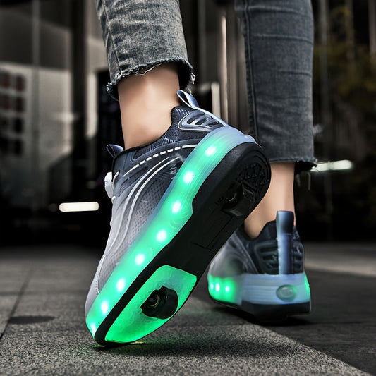 Kids LED Light-Up Roller Skates with Removable Wheels – Gradient Flashing Outdoor Skate Shoes for Boys & Girls, Balance Training Roller Skates, Fun Birthday Gift for Kids Ages 3-12