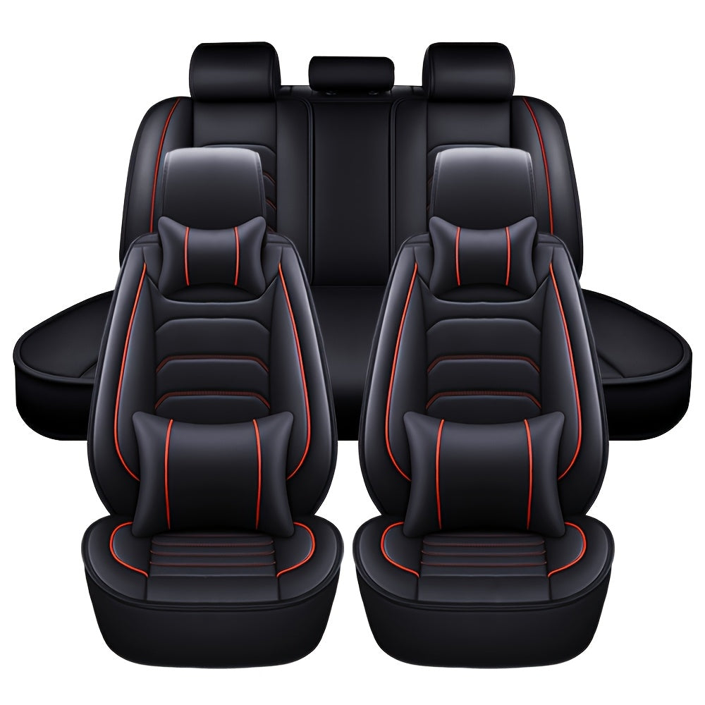 Faux Leather Car Seat Covers 5-Seat Full Set – Waterproof 360° All-Weather Protection, Soft Foam Padding, Non-Slip Grip, Universal Fit for Cars Trucks Sedans SUVs, 6 Colors Available