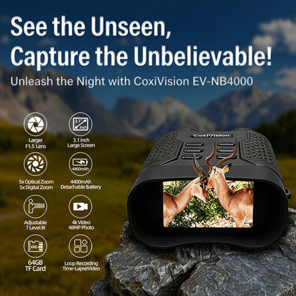 4K Night Vision Goggles for Adults 48MP Camera 3.1 Inch Screen 4400mAh Rechargeable Battery 7-Level IR Adjustment 100% Darkness View 4K Video 64GB Card for Hunting Security Camping 25mm 50mm